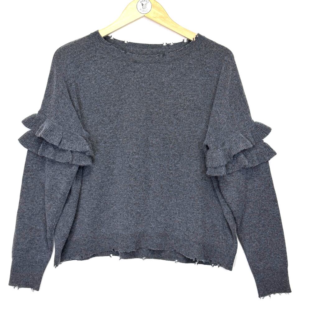 CURRENT ELLIOTT Cashmere Merino Wool Distressed Ruffle Sweater Gray Size 0 / XS